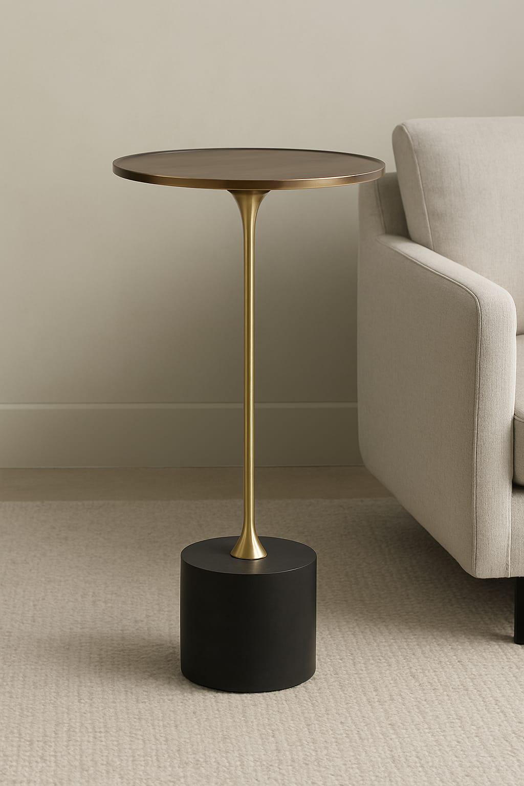 Luxury Drink Side Table Antique Gold Slim Fitz Stand, Black Base Coffee Table