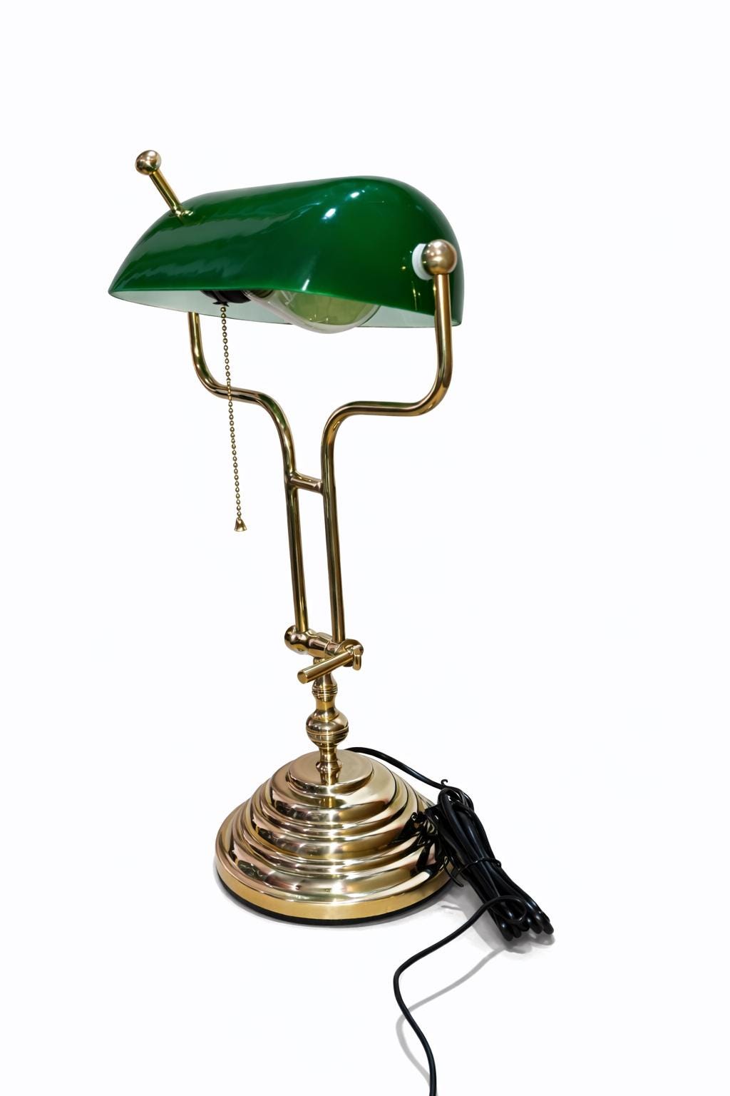 Hand Polished Brass Banker Lamp | Vintage Italian Style Desk & Table Lamp