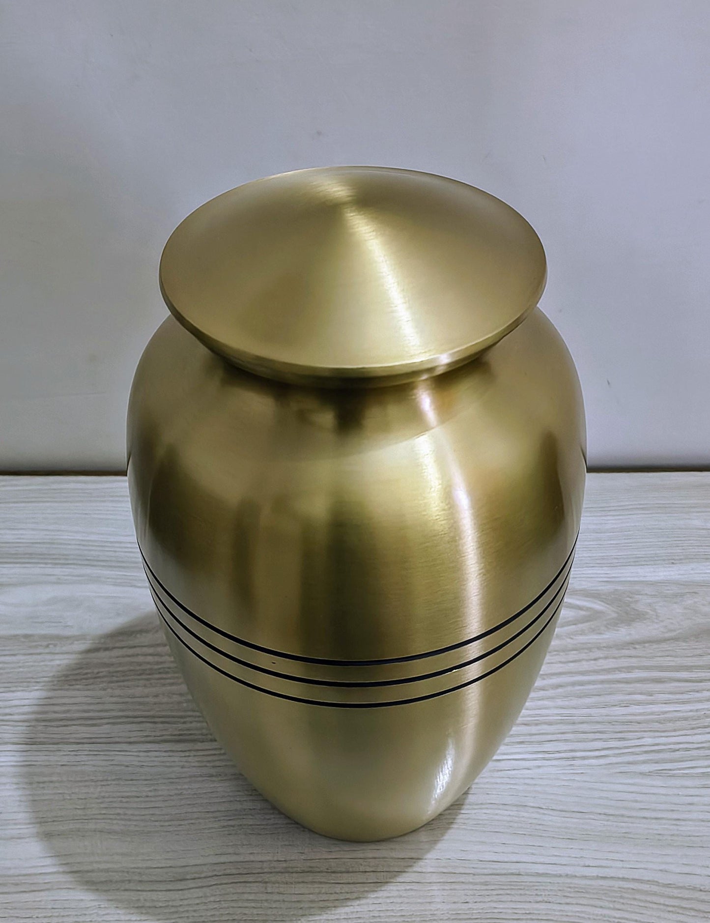 Brass Cremation Urn with Black Engraved Bands, Forever Keepsake Memorial For Ashes Adult
