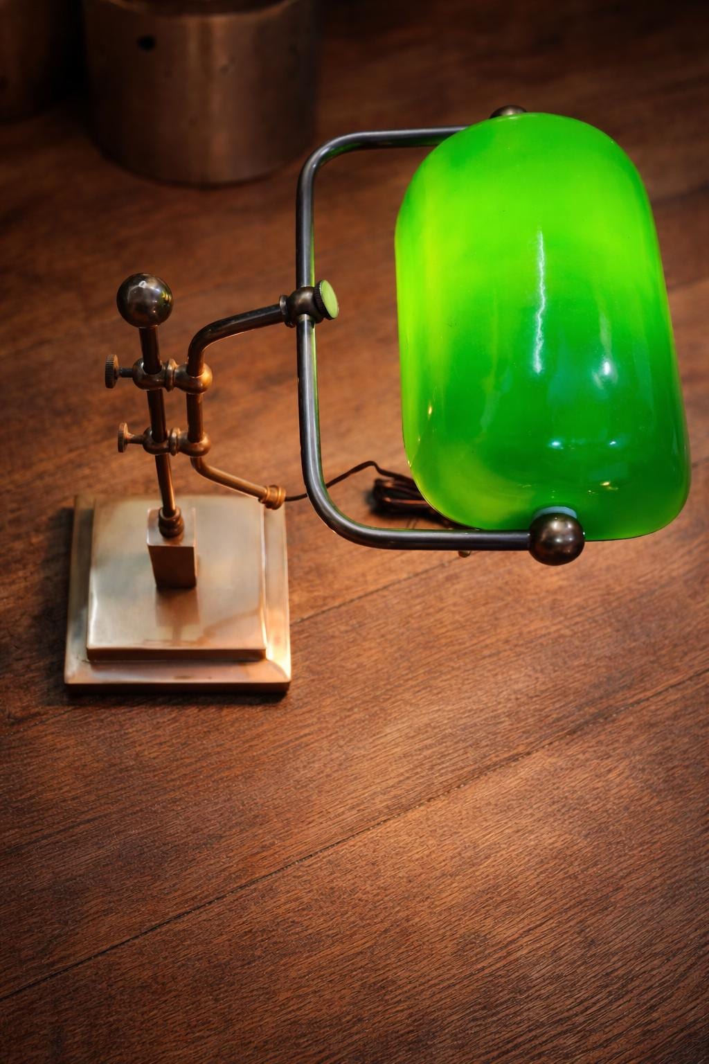 Vintage Green Banker Lamp | Unique Italian Design Brass Desk Table Lamp, Office Library Lighting