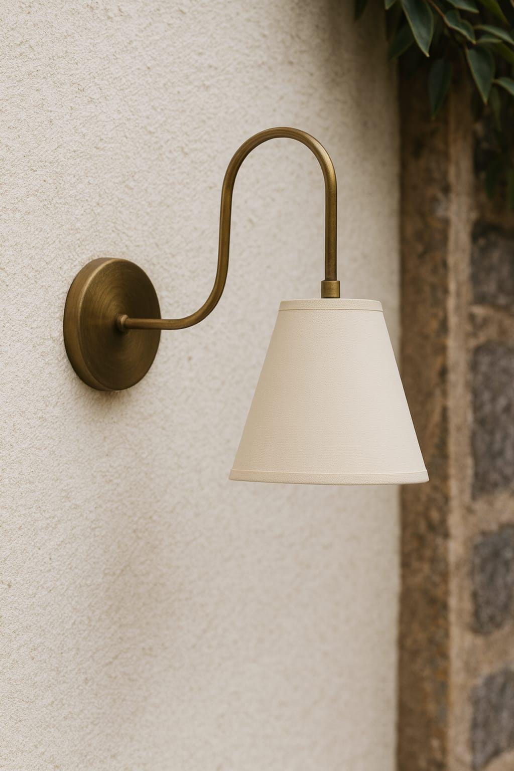 Handmade Brass Wall Lamp with Fabric Shade - Modern Unique Design Home Office Decor Lighting