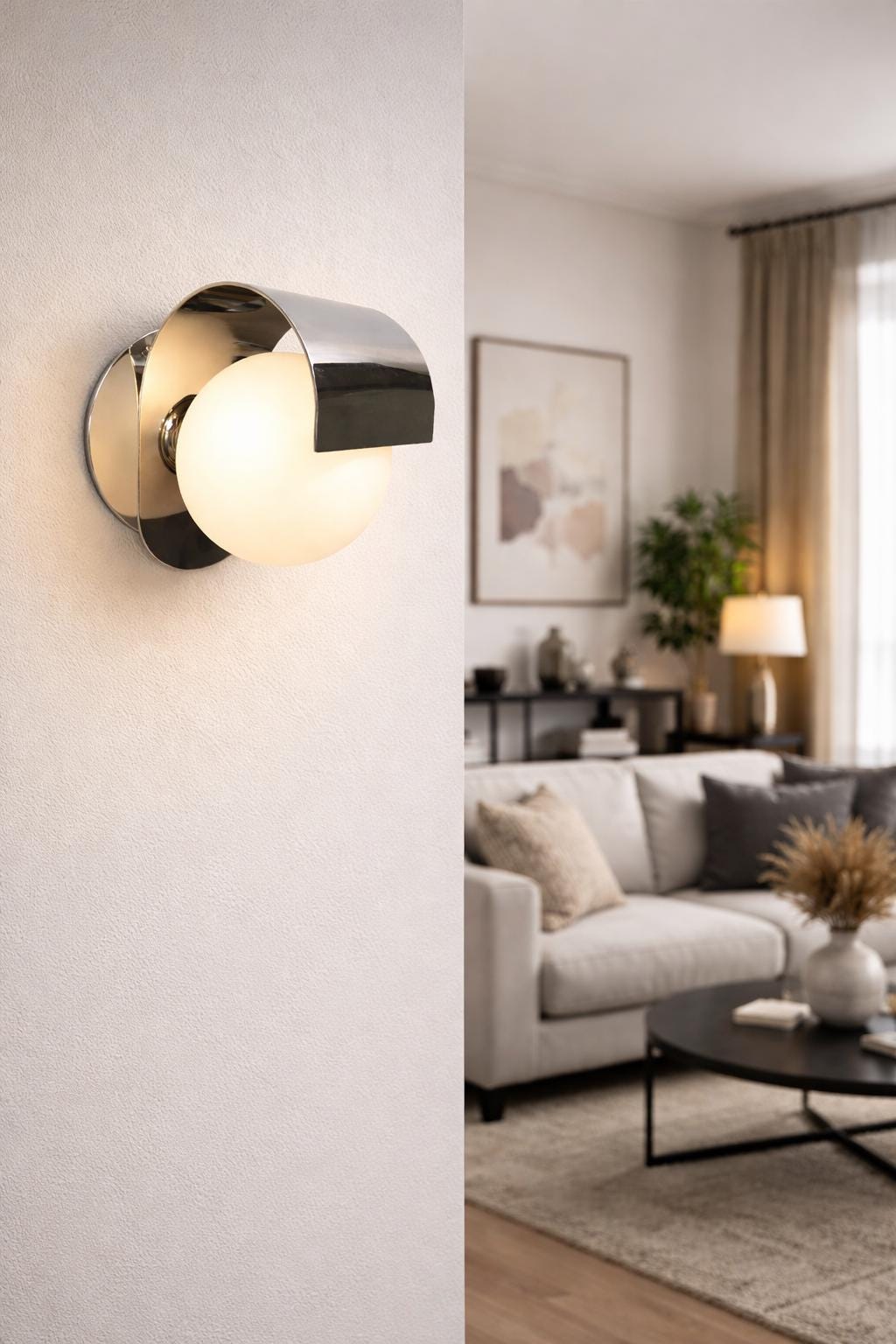 Wall Sconce | Frosted Glass Globe, Modern Silver Light For Gifts Bedroom Living Room