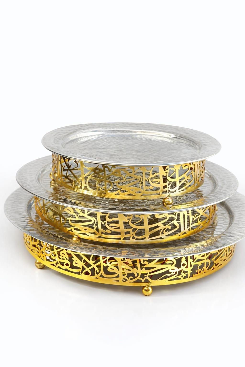 Handmade Set Of 3 Aluminum Serving Tray Set, Arabic Calligraphy, Ramadan Eid Decorative Trays
