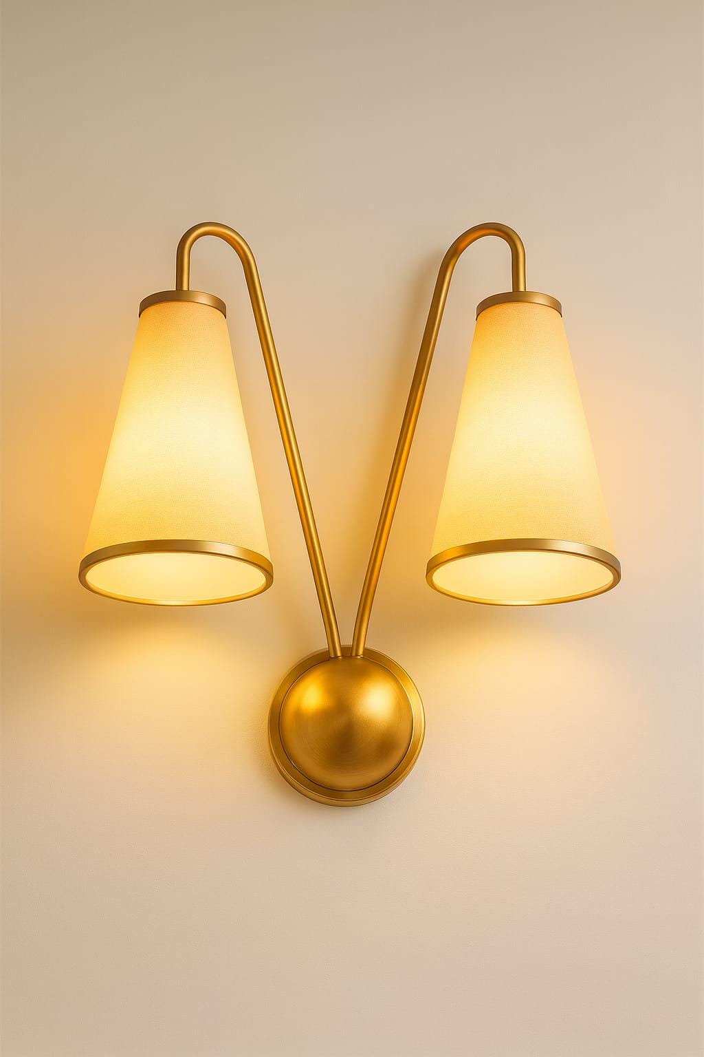 Handicrafts Mid-Century Brass Double Wall Scone with Cone Shades Wall Lamp Unique Design