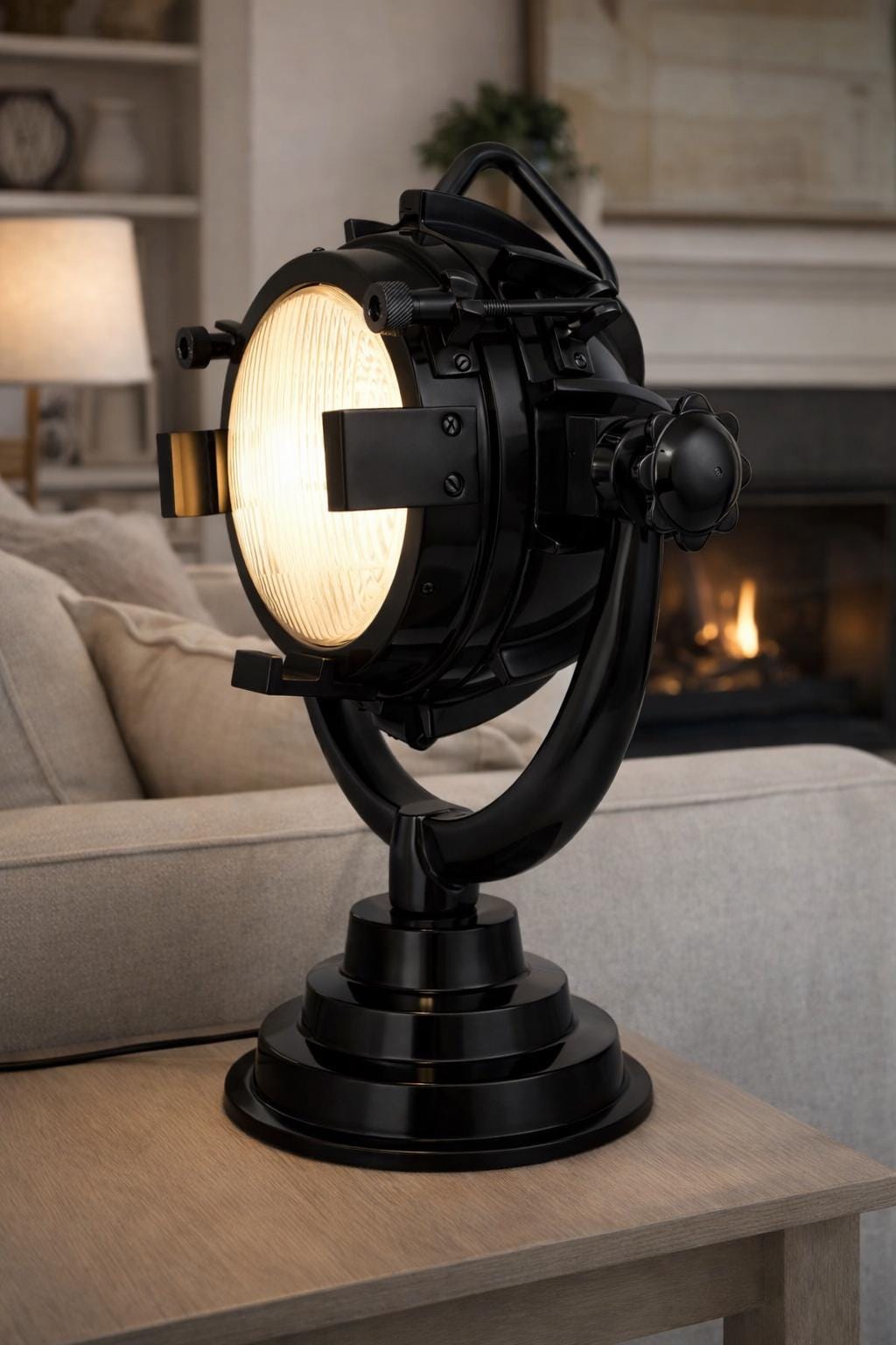 Industrial Searchlight Table Lamp Trio | Gold Silver Black Desk Lamp | Vintage Spotlight Home & Office Deco