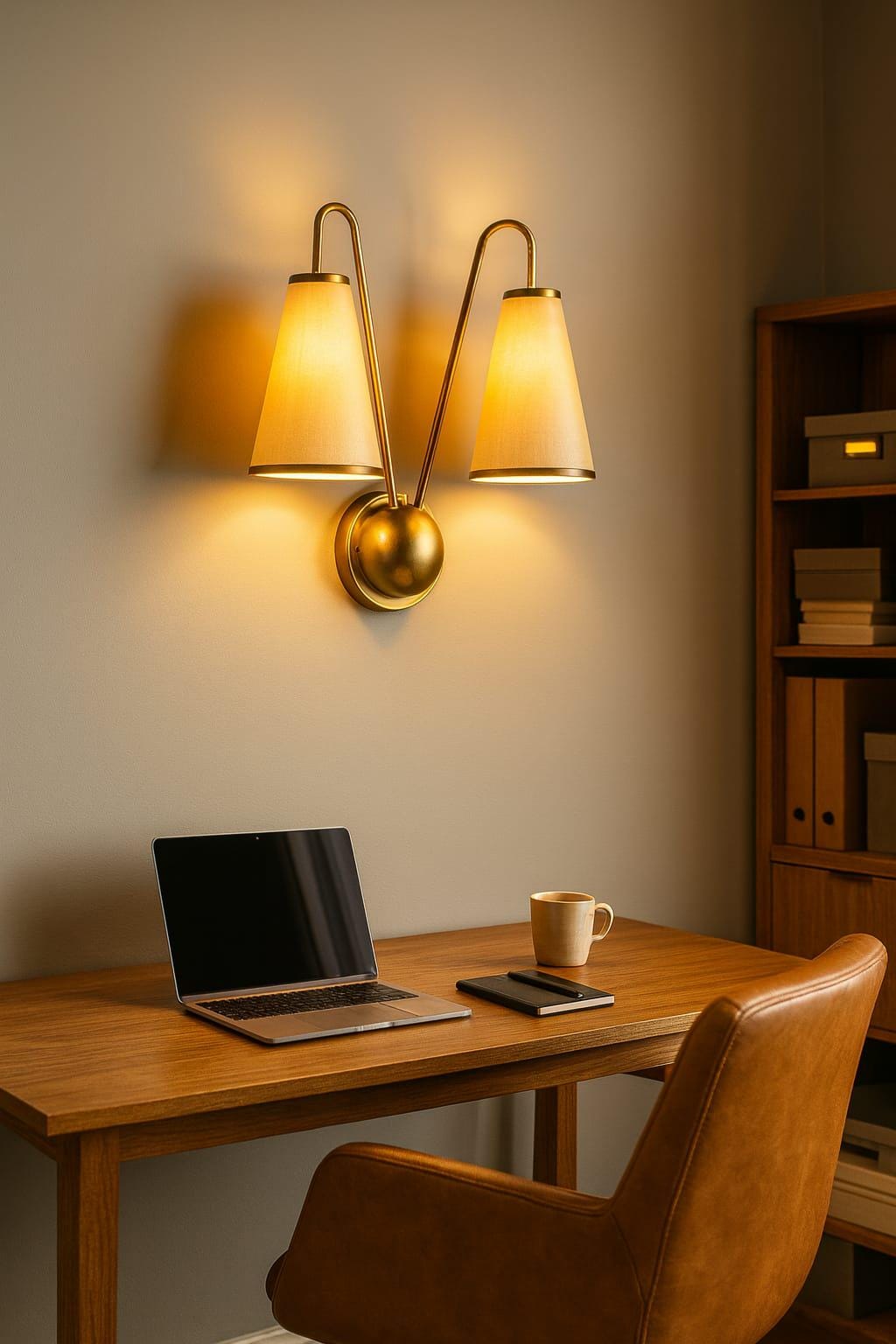 Handicrafts Mid-Century Brass Double Wall Scone with Cone Shades Wall Lamp Unique Design