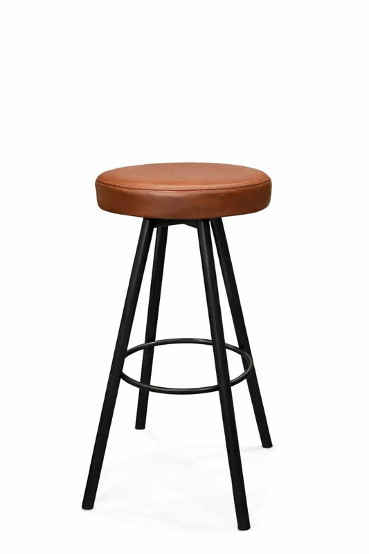 Vintage Industrial Bar Stool – Brown Leather Seat Modern Counter Stool | Antique Table