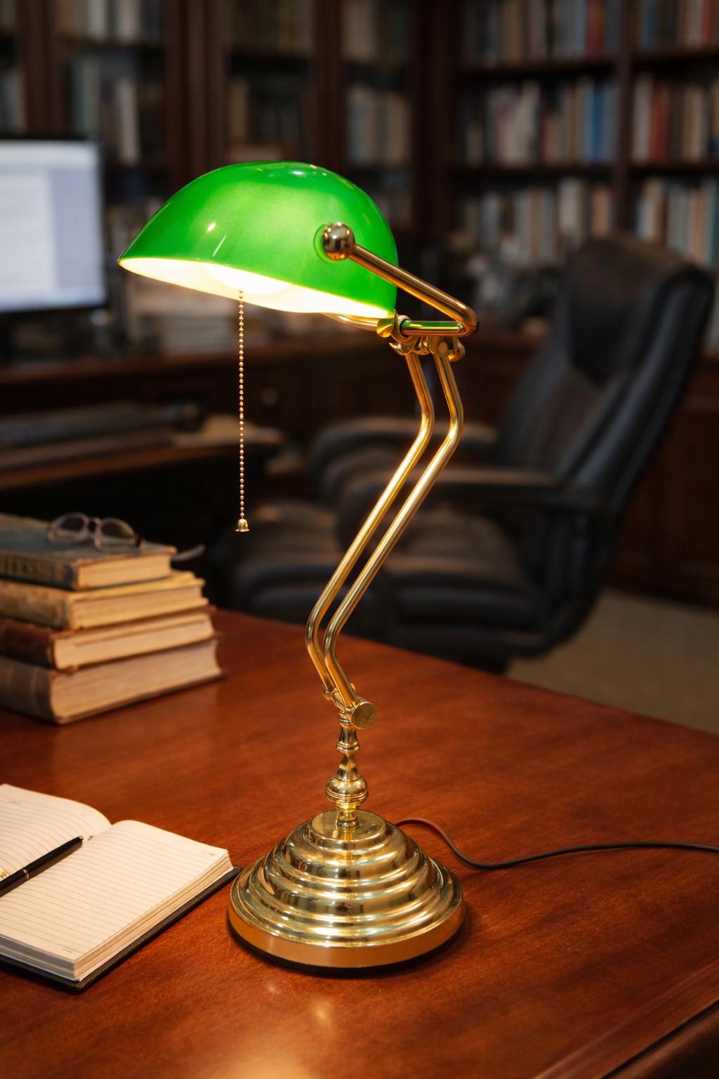 Vintage Green Banker Desk Lamp | Adjustable Brass Table Lamp | Italian Unique Design Light