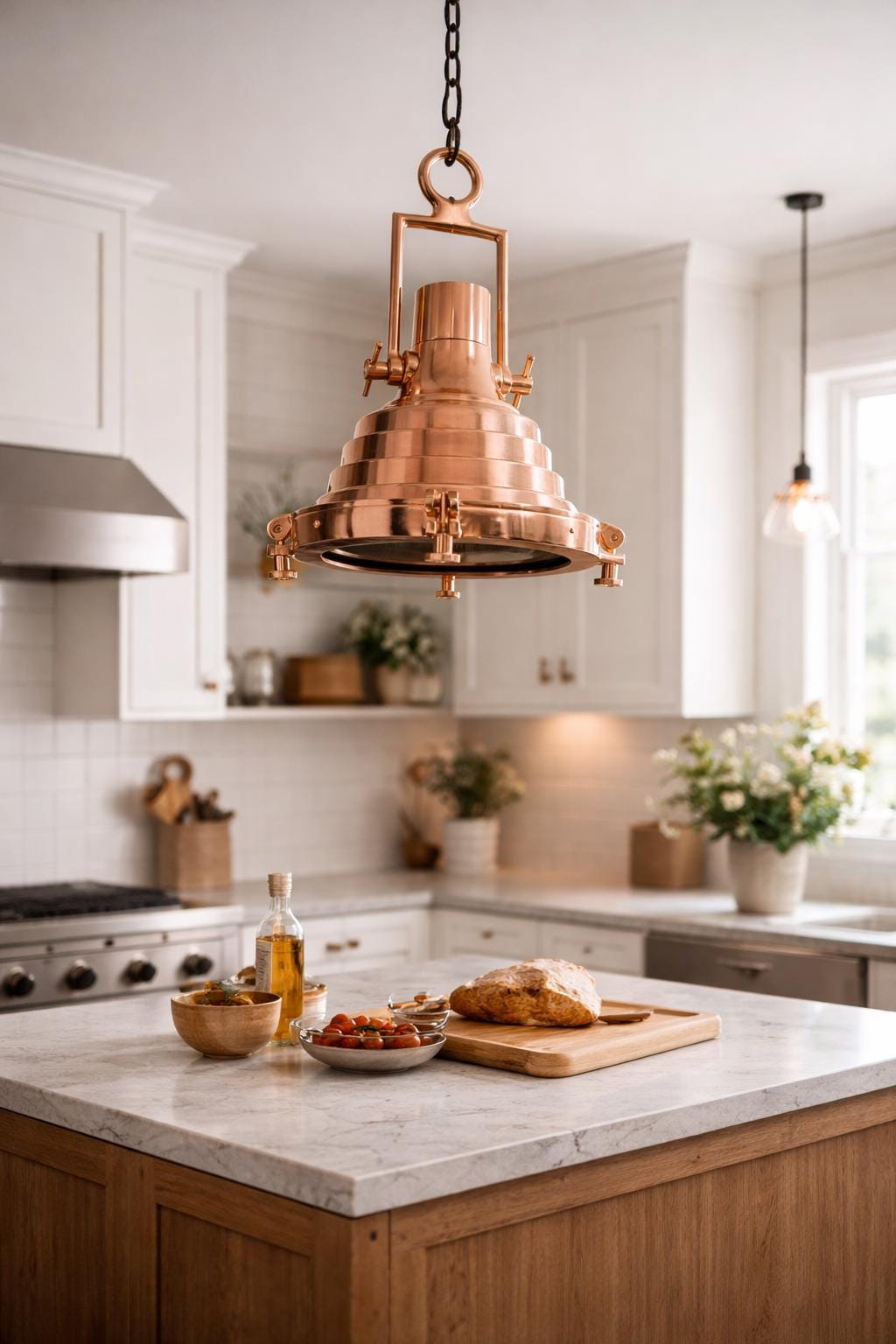 Vintage Nautical Copper Ceiling Pendant Light | Vintage Marine Hanging Lamp with Polished Finish