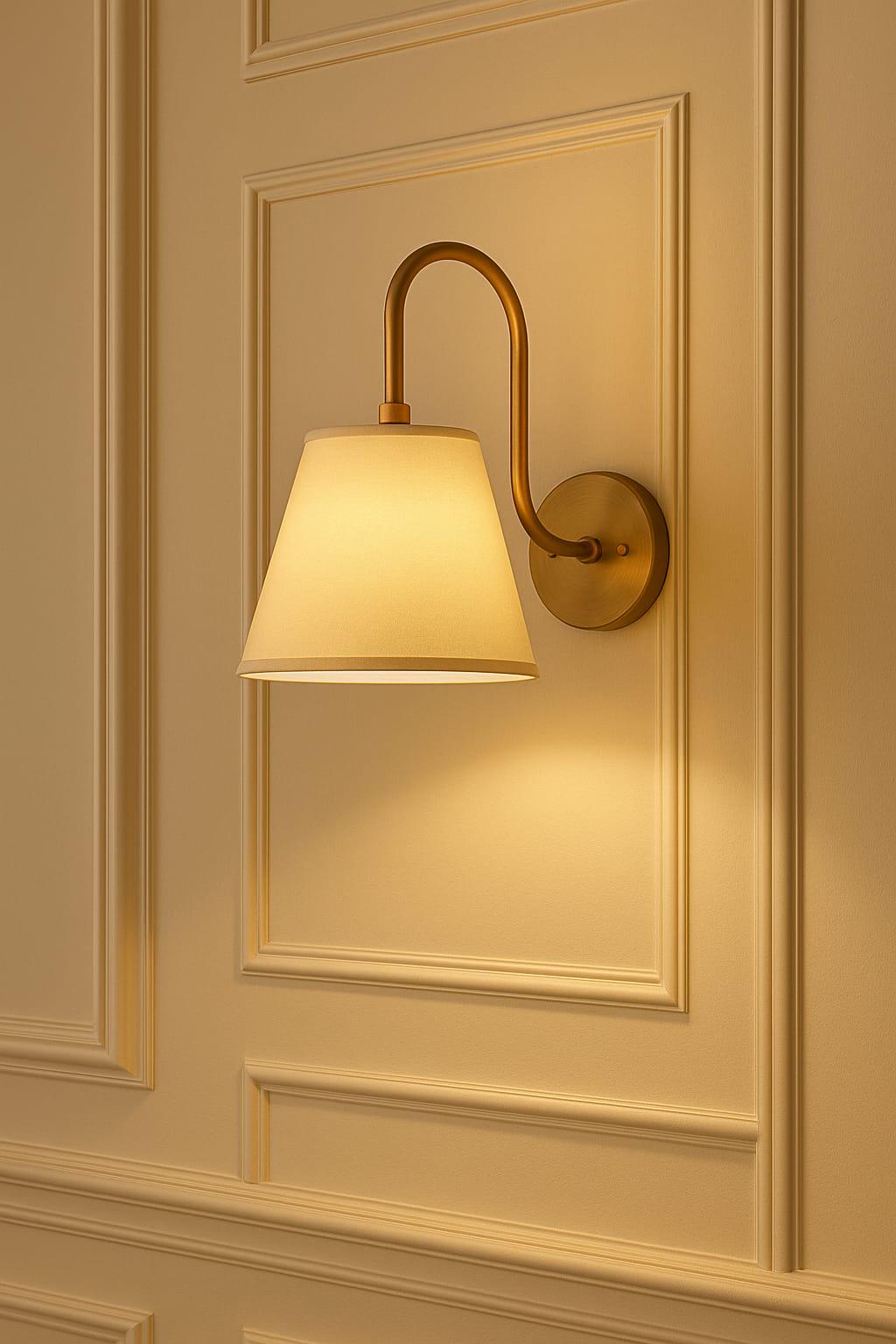 Handmade Brass Wall Lamp with Fabric Shade - Modern Unique Design Home Office Decor Lighting