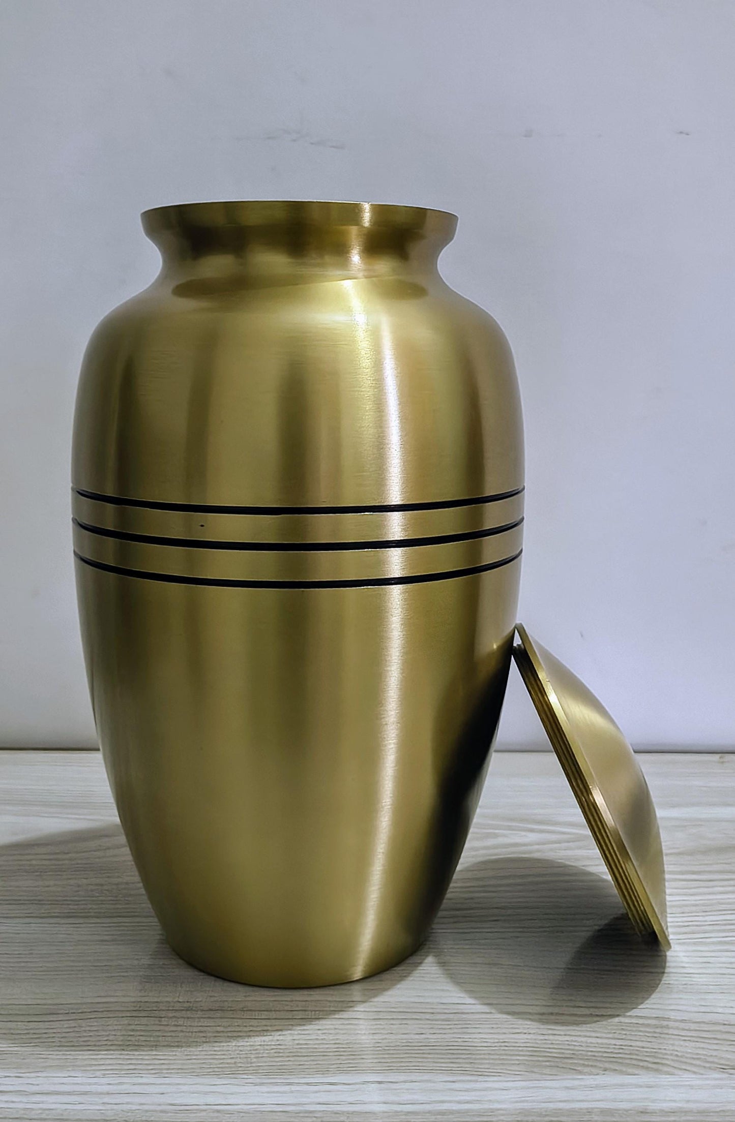 Brass Cremation Urn with Black Engraved Bands, Forever Keepsake Memorial For Ashes Adult
