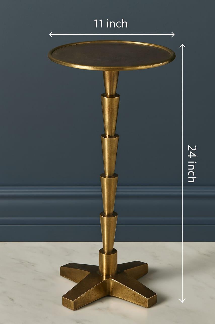 Antiqued Brass Green Patina Drink Accent Vintage Side Table Coffee Pedestal End Table