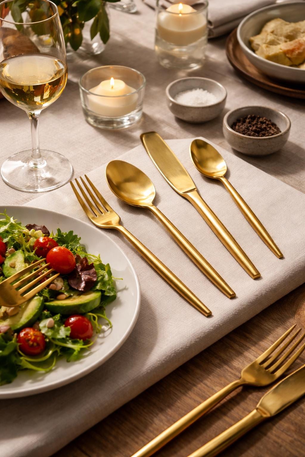 Royal Gold Brass Cutlery Set – Luxury Dining Spoon Fork Knife Set (5 Pcs)