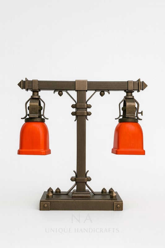 Luxury Unique Design Handmade Antique Brass Double Shade Table Lamp – Rustic Industrial Desk Light