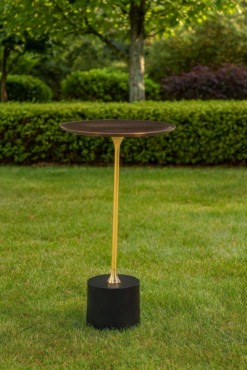 Luxury Drink Side Table Antique Gold Slim Fitz Stand, Black Base Coffee Table
