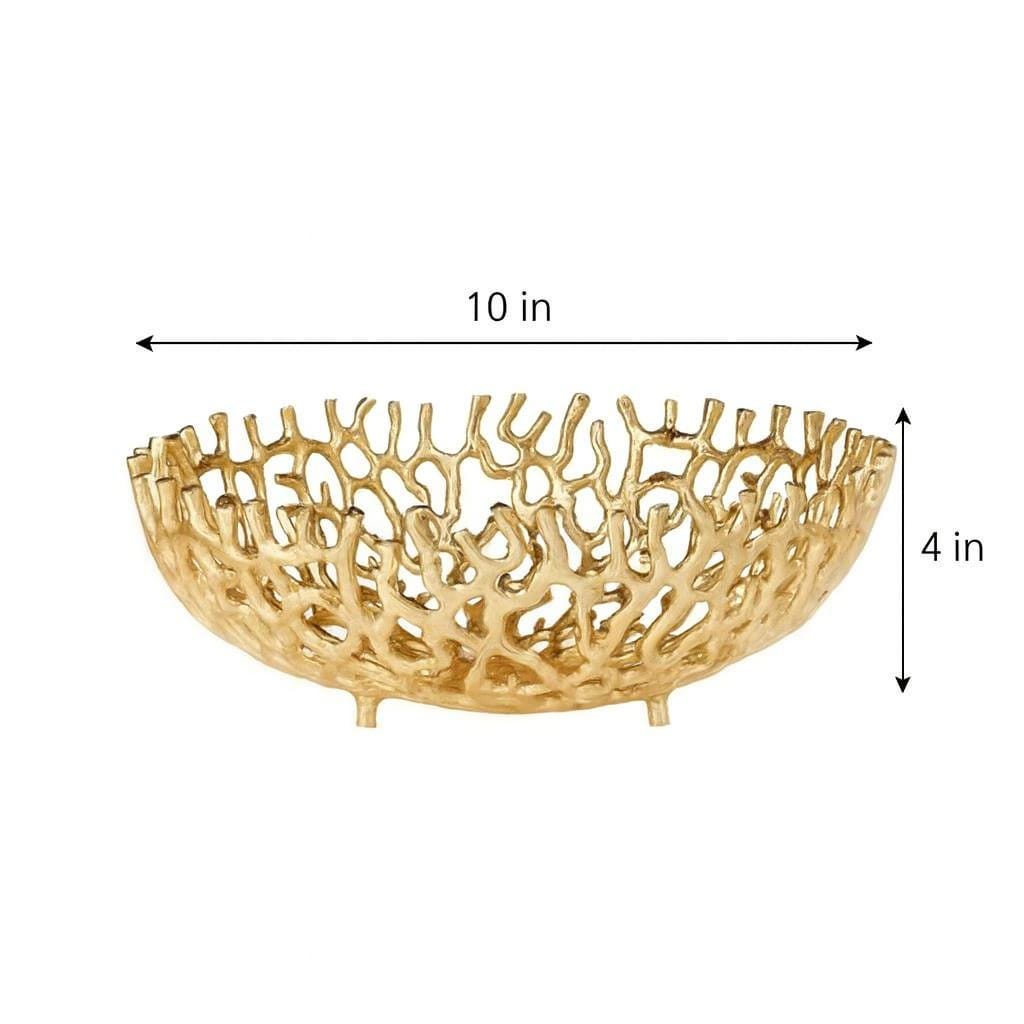 Gold Fruits Coral Bowl | Modern Centerpiece, Luxury Table Decor