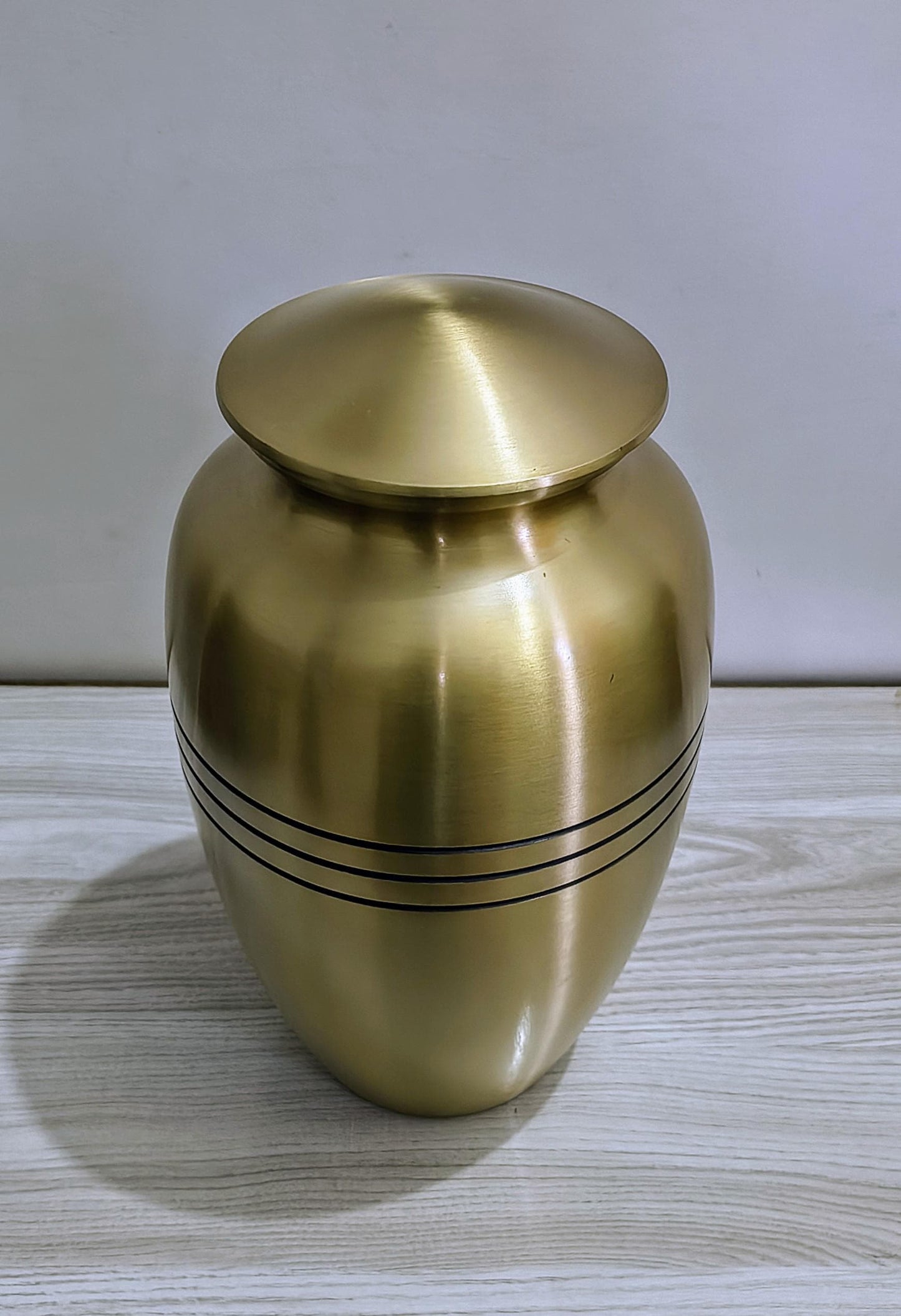 Brass Cremation Urn with Black Engraved Bands, Forever Keepsake Memorial For Ashes Adult