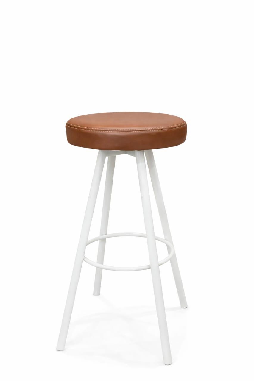 Vintage Industrial Bar Stool – Brown Leather Seat Modern Counter Stool | Antique Table