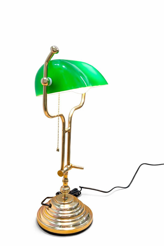 Hand Polished Brass Banker Lamp | Vintage Italian Style Desk & Table Lamp