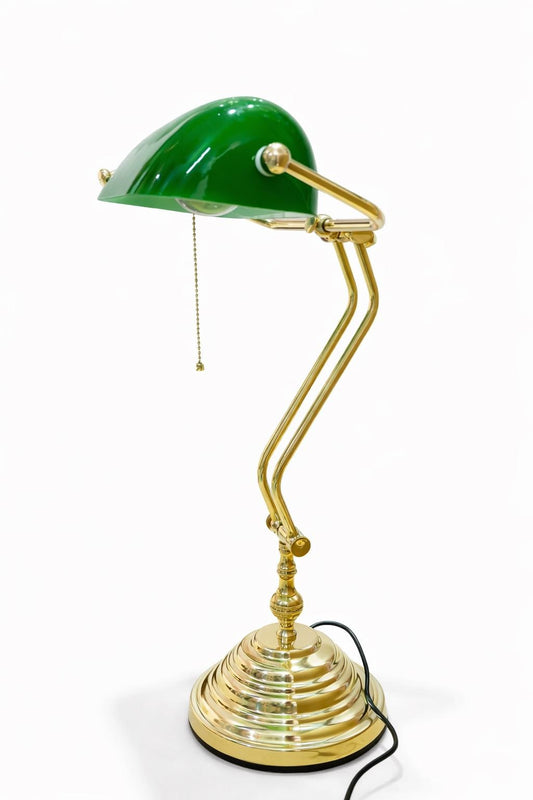 Vintage Green Banker Desk Lamp | Adjustable Brass Table Lamp | Italian Unique Design Light