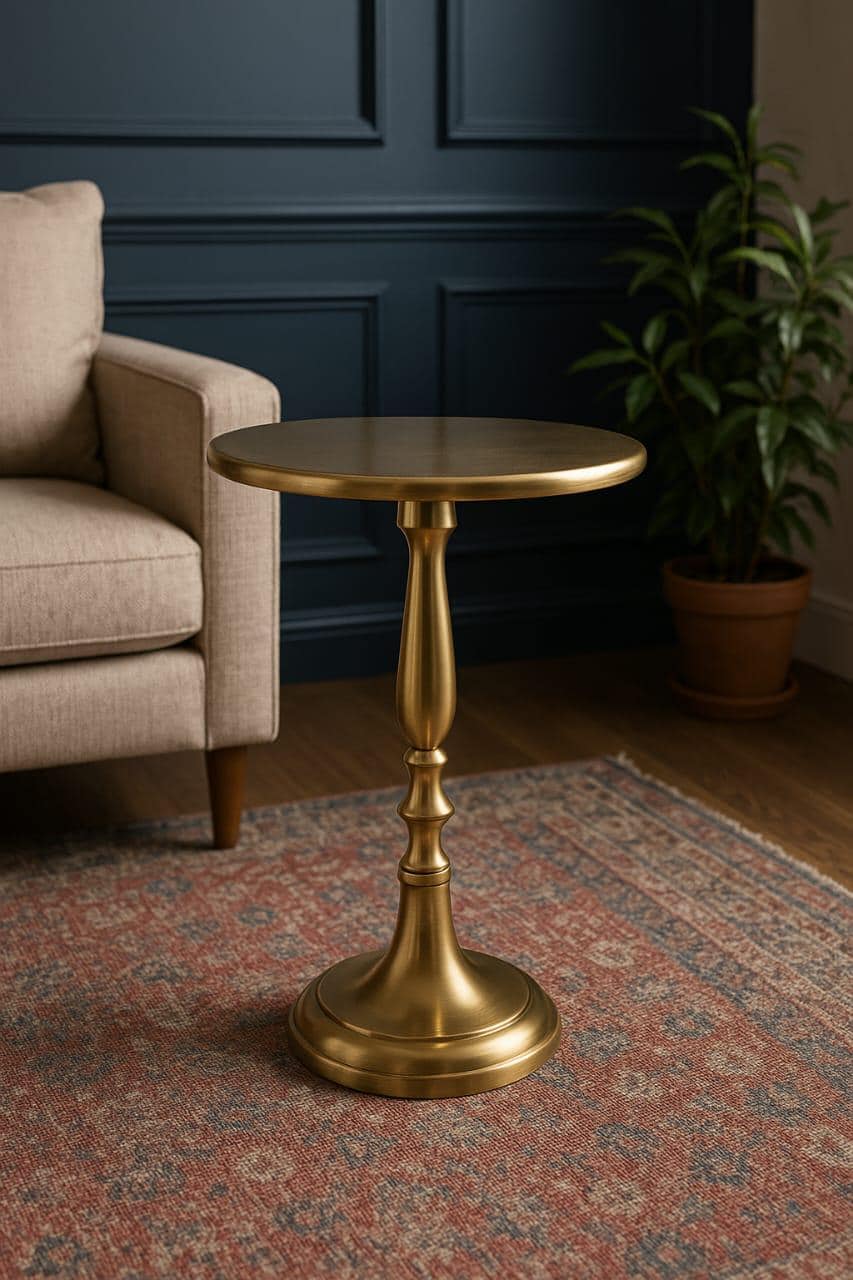 Round Brass Gold Pedestal Drink Stool Stump Side Table Small Coffee End Table Handcrafted