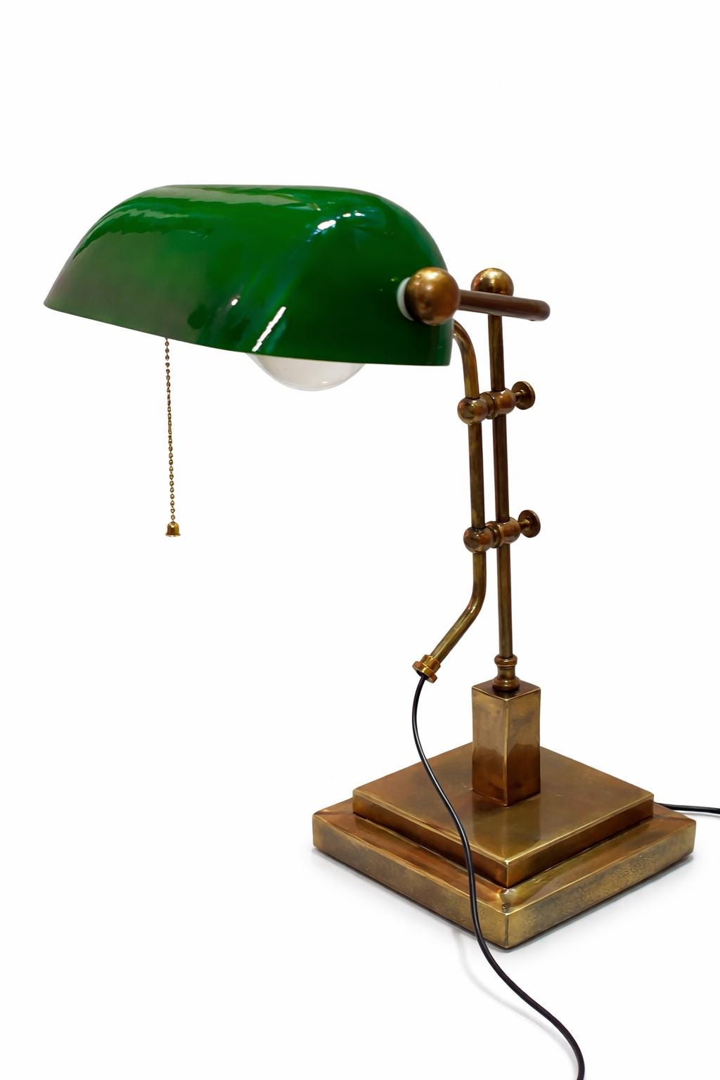 Vintage Green Banker Lamp | Unique Italian Design Brass Desk Table Lamp, Office Library Lighting