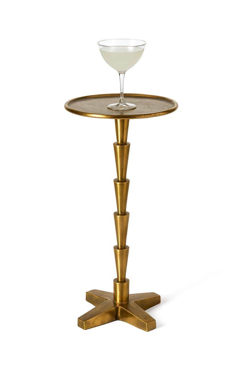 Antiqued Brass Green Patina Drink Accent Vintage Side Table Coffee Pedestal End Table