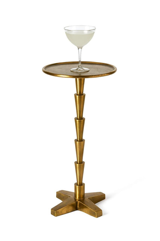 Antiqued Brass Green Patina Drink Accent Vintage Side Table Coffee Pedestal End Table