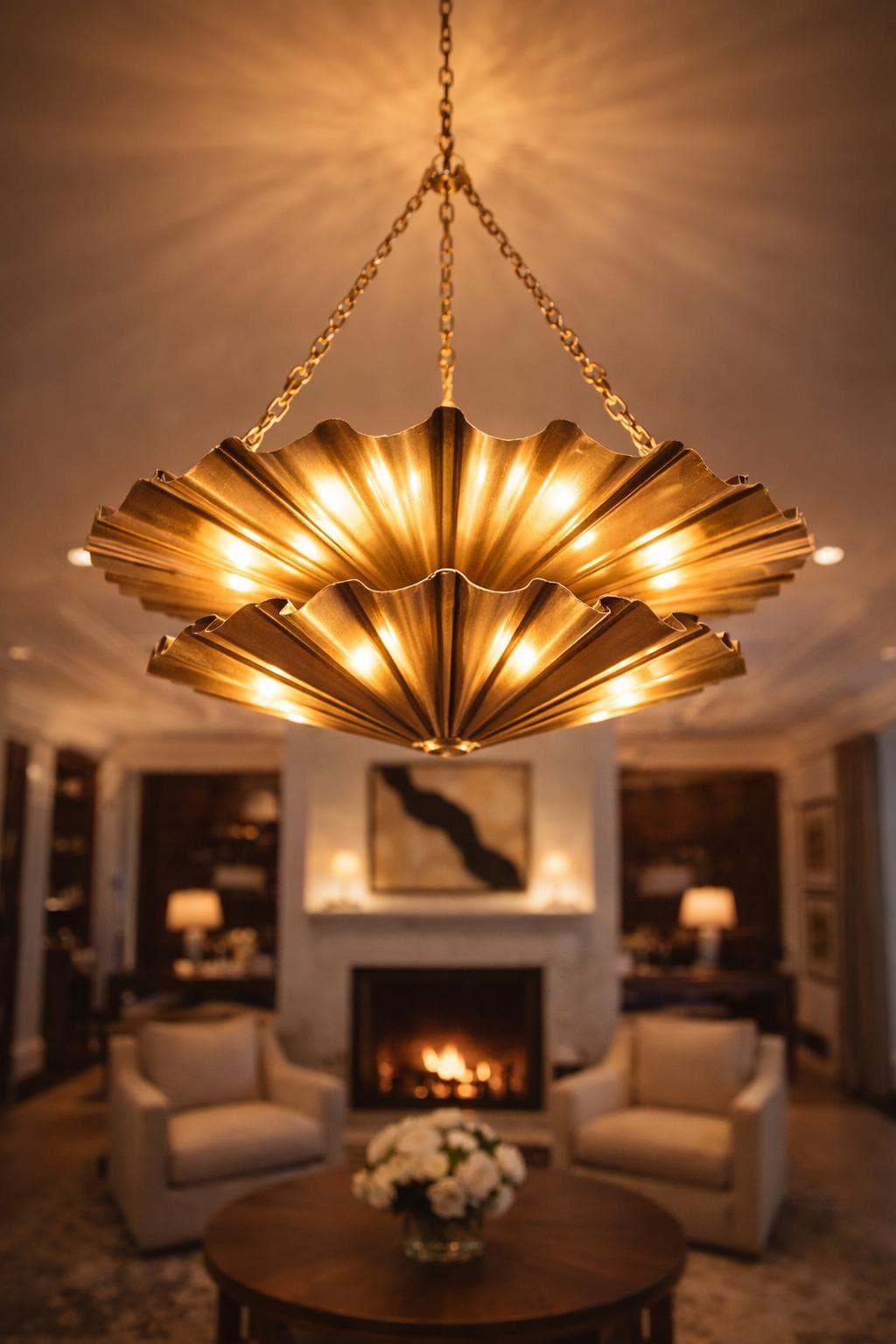 Luxury Double-Tier Antique Brass Chandelier | Handcrafted Modern-Art Deco Hanging Ceiling Lamp