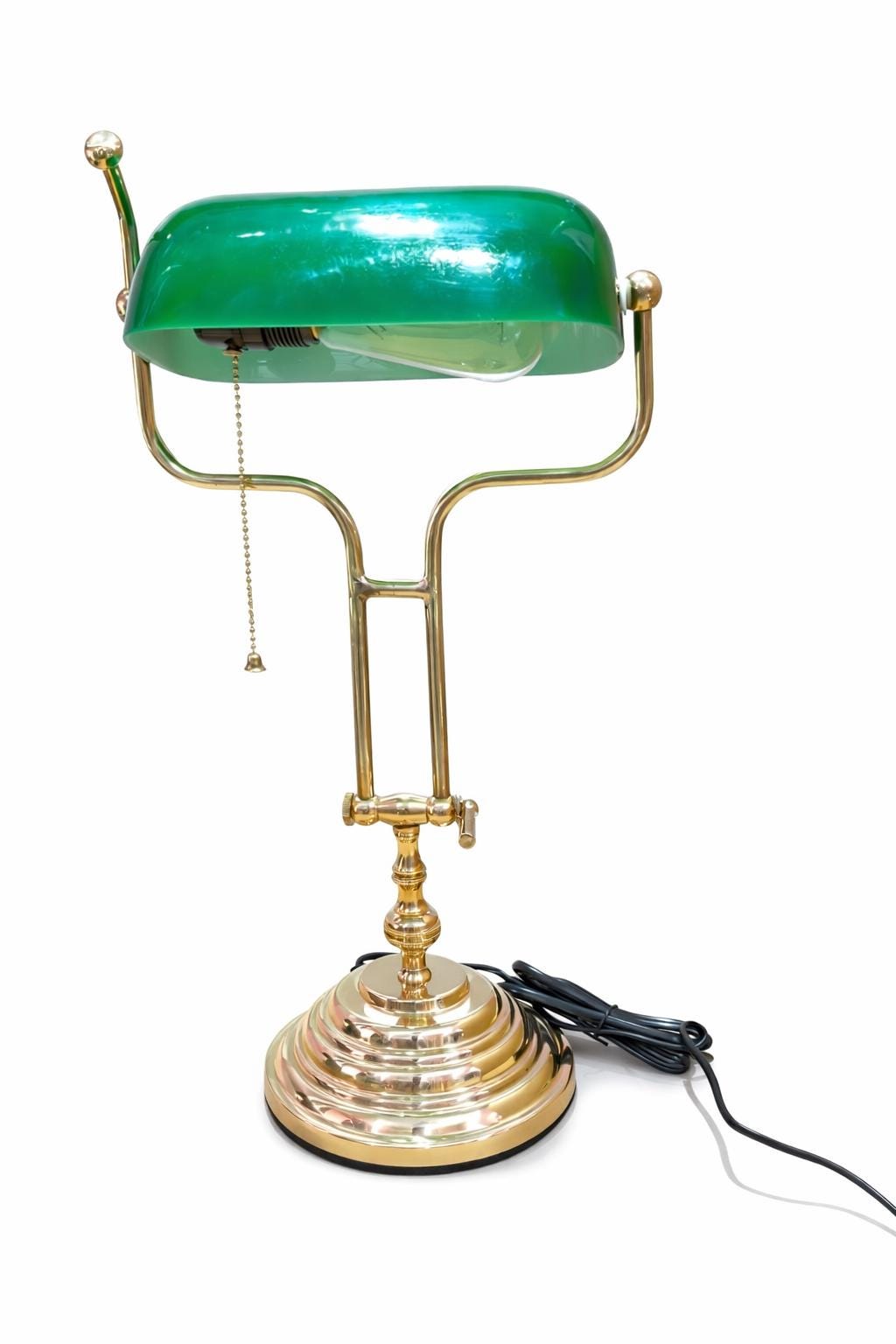 Hand Polished Brass Banker Lamp | Vintage Italian Style Desk & Table Lamp