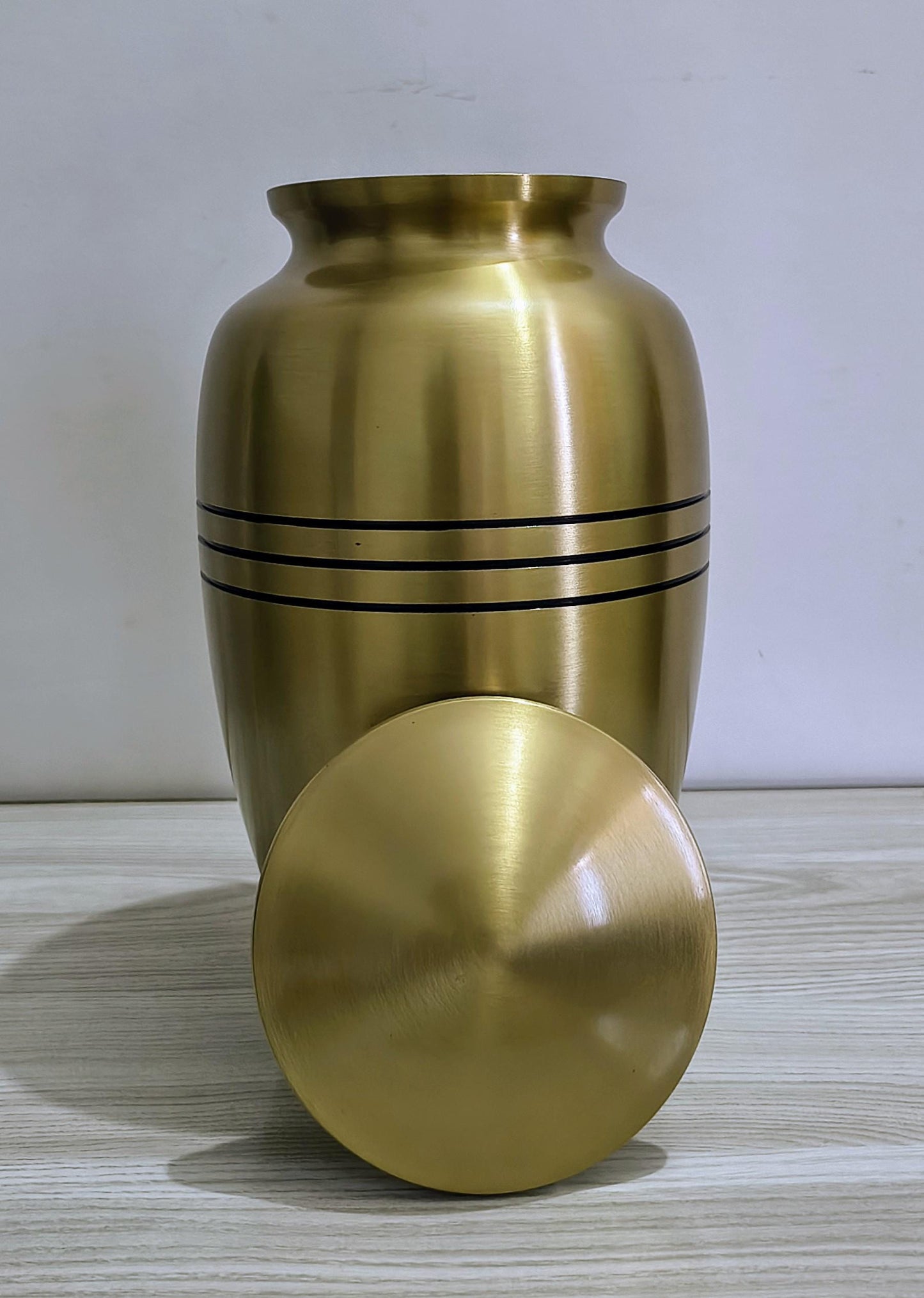 Brass Cremation Urn with Black Engraved Bands, Forever Keepsake Memorial For Ashes Adult