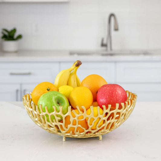 Gold Fruits Coral Bowl | Modern Centerpiece, Luxury Table Decor