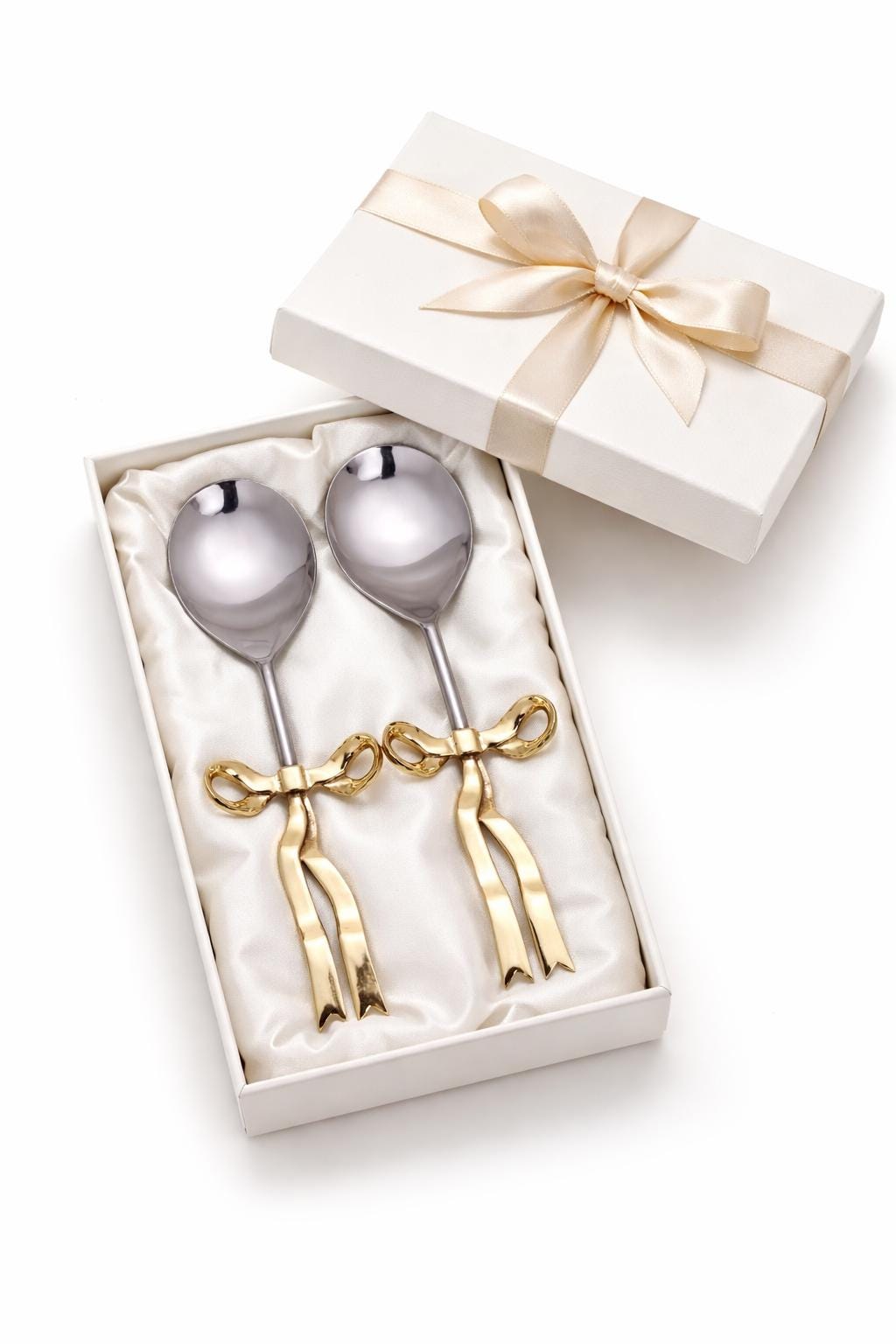 Luxury Bow Handle Serving Spoon Gold Ribbon Handle Spoons | Elegant Tableware Gift