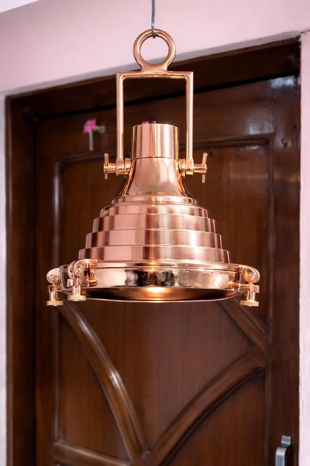 Vintage Nautical Copper Ceiling Pendant Light | Vintage Marine Hanging Lamp with Polished Finish