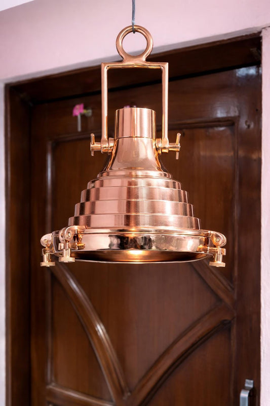 Vintage Nautical Copper Ceiling Pendant Light | Vintage Marine Hanging Lamp with Polished Finish