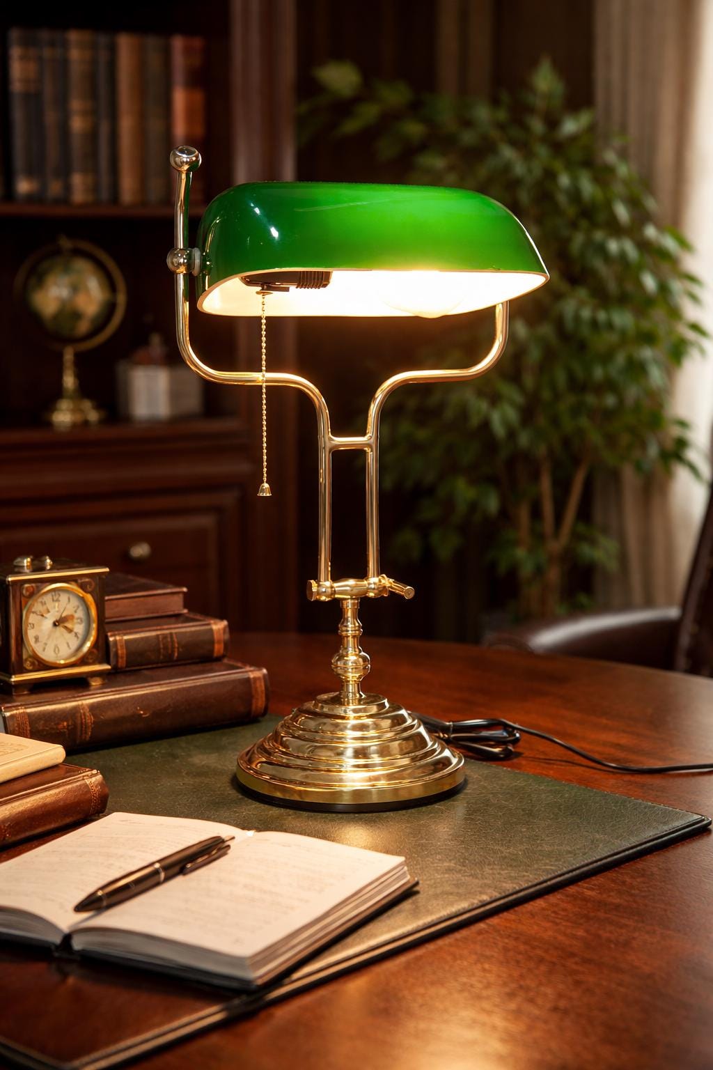 Hand Polished Brass Banker Lamp | Vintage Italian Style Desk & Table Lamp