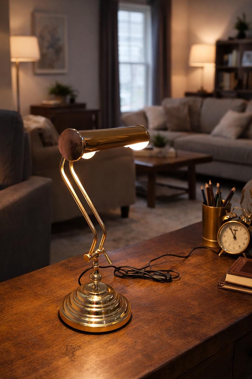 Handcrafted Brass Banker Desk Lamp | Polished Gold Finish Study & Office Table Light | Vintage Style