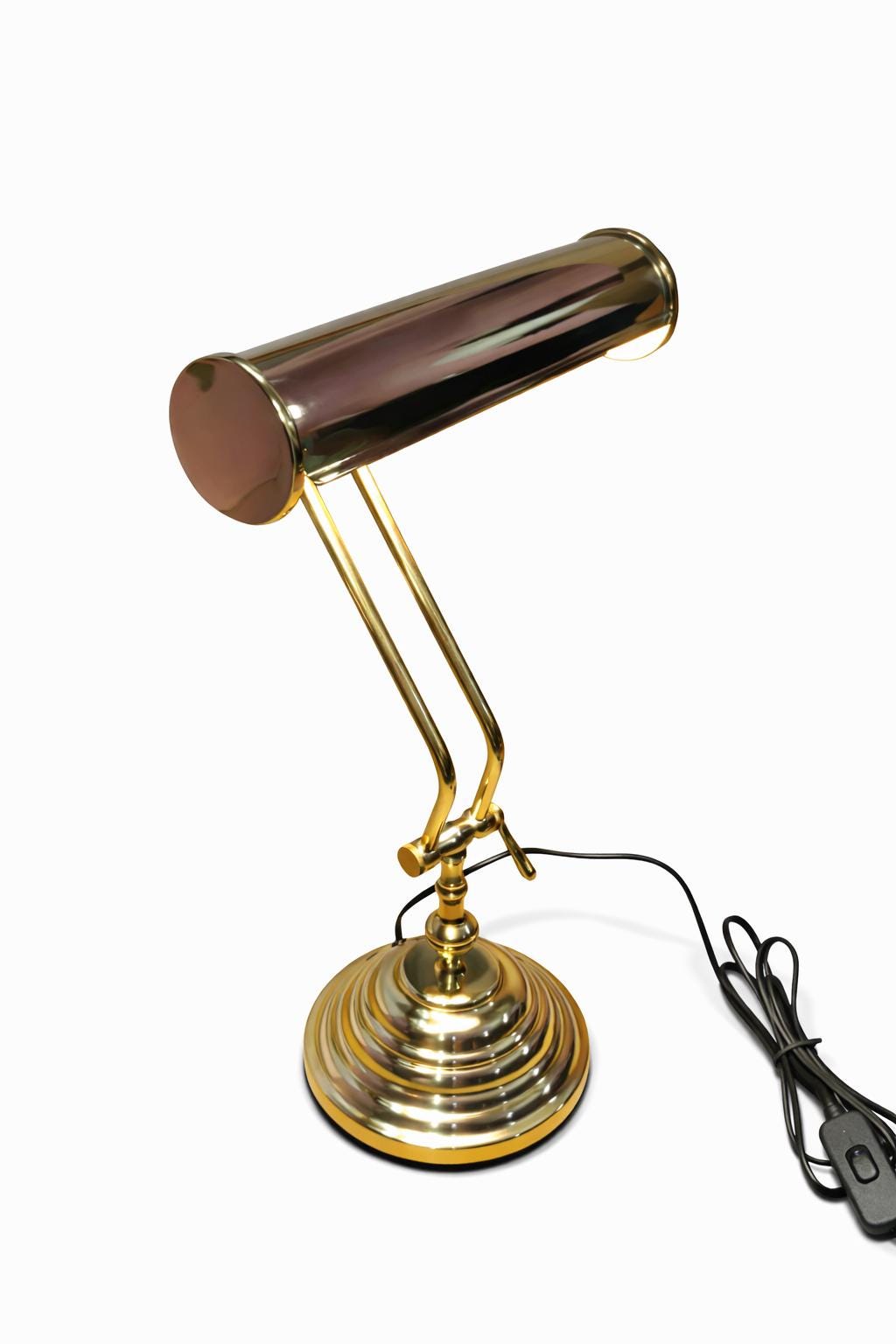 Handcrafted Brass Banker Desk Lamp | Polished Gold Finish Study & Office Table Light | Vintage Style