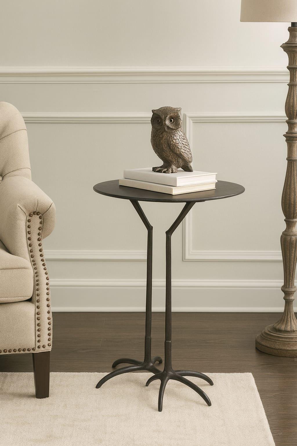 Antiqued Black Bird Claw Drink Side Table, Modern Accent Coffee End Table