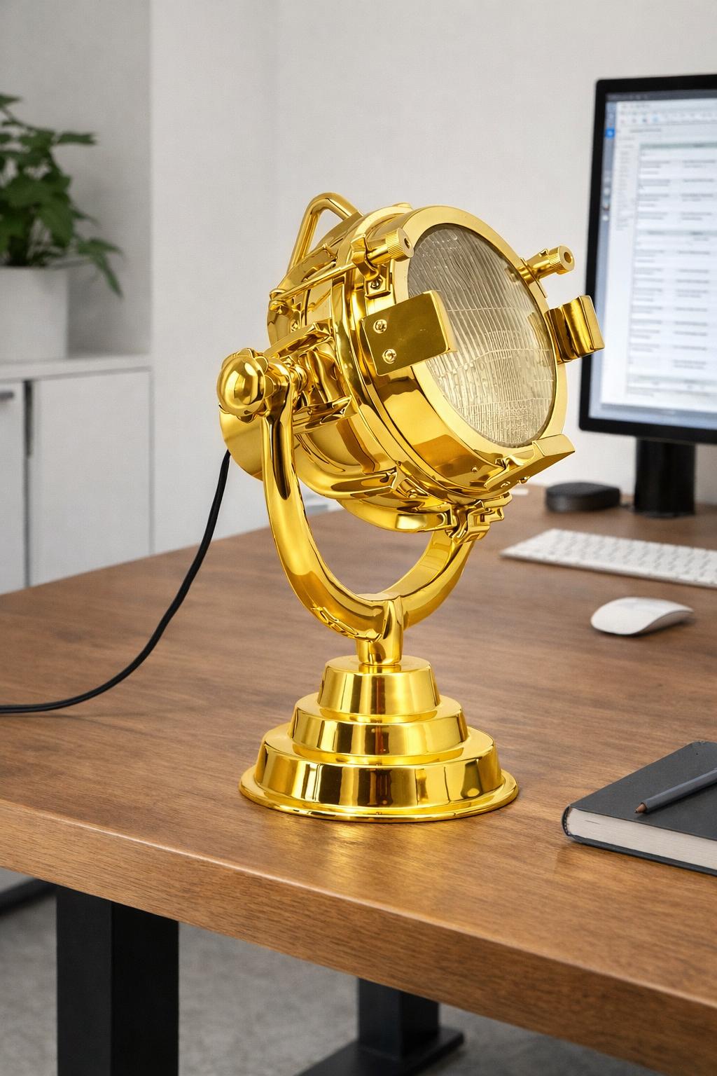 Industrial Searchlight Table Lamp Trio | Gold Silver Black Desk Lamp | Vintage Spotlight Home & Office Deco