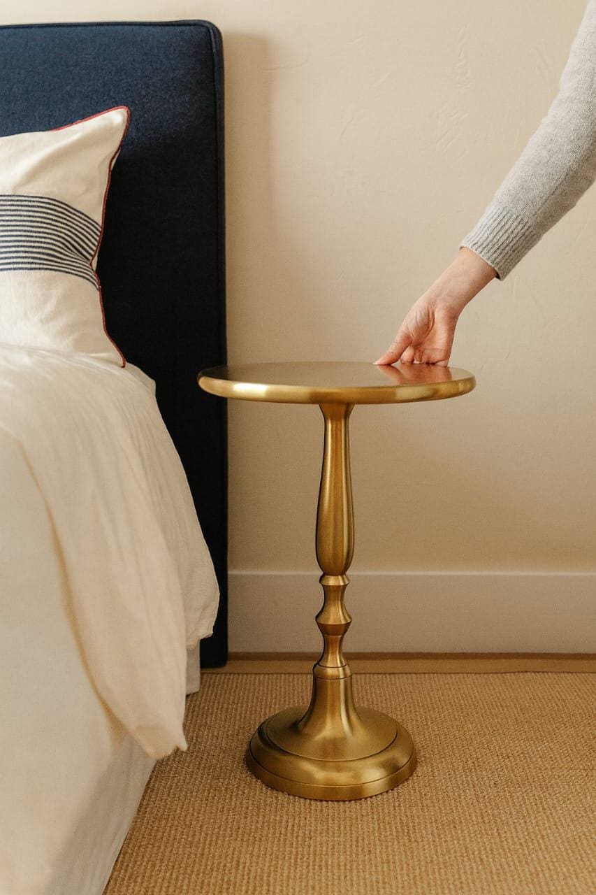 Round Brass Gold Pedestal Drink Stool Stump Side Table Small Coffee End Table Handcrafted