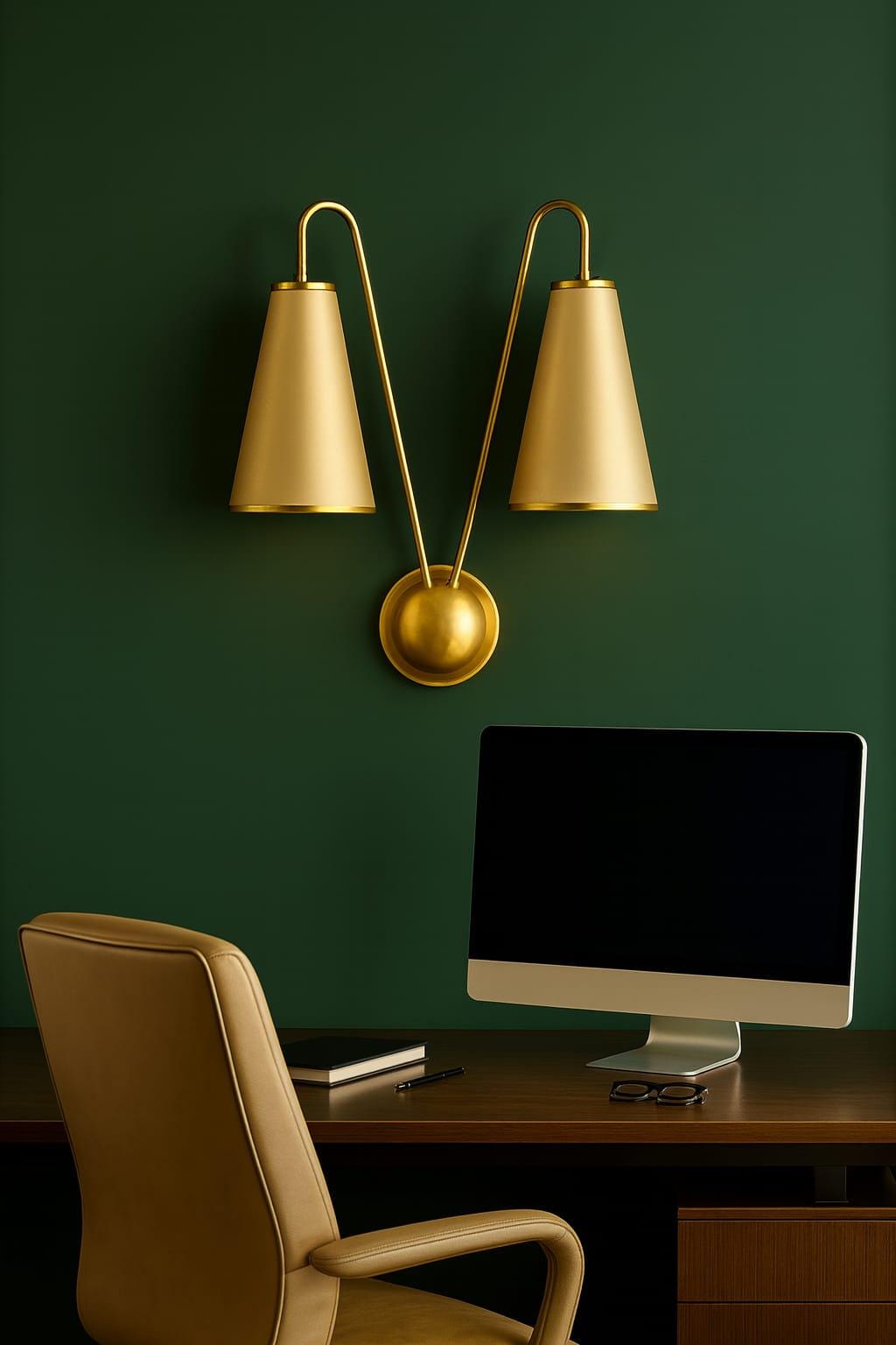 Handicrafts Mid-Century Brass Double Wall Scone with Cone Shades Wall Lamp Unique Design