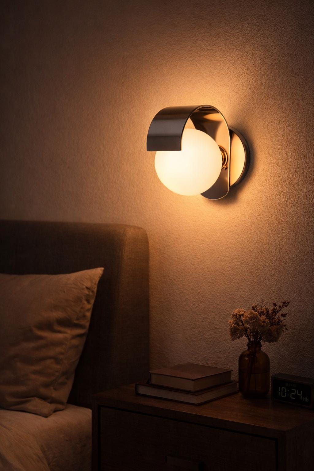 Wall Sconce | Frosted Glass Globe, Modern Silver Light For Gifts Bedroom Living Room