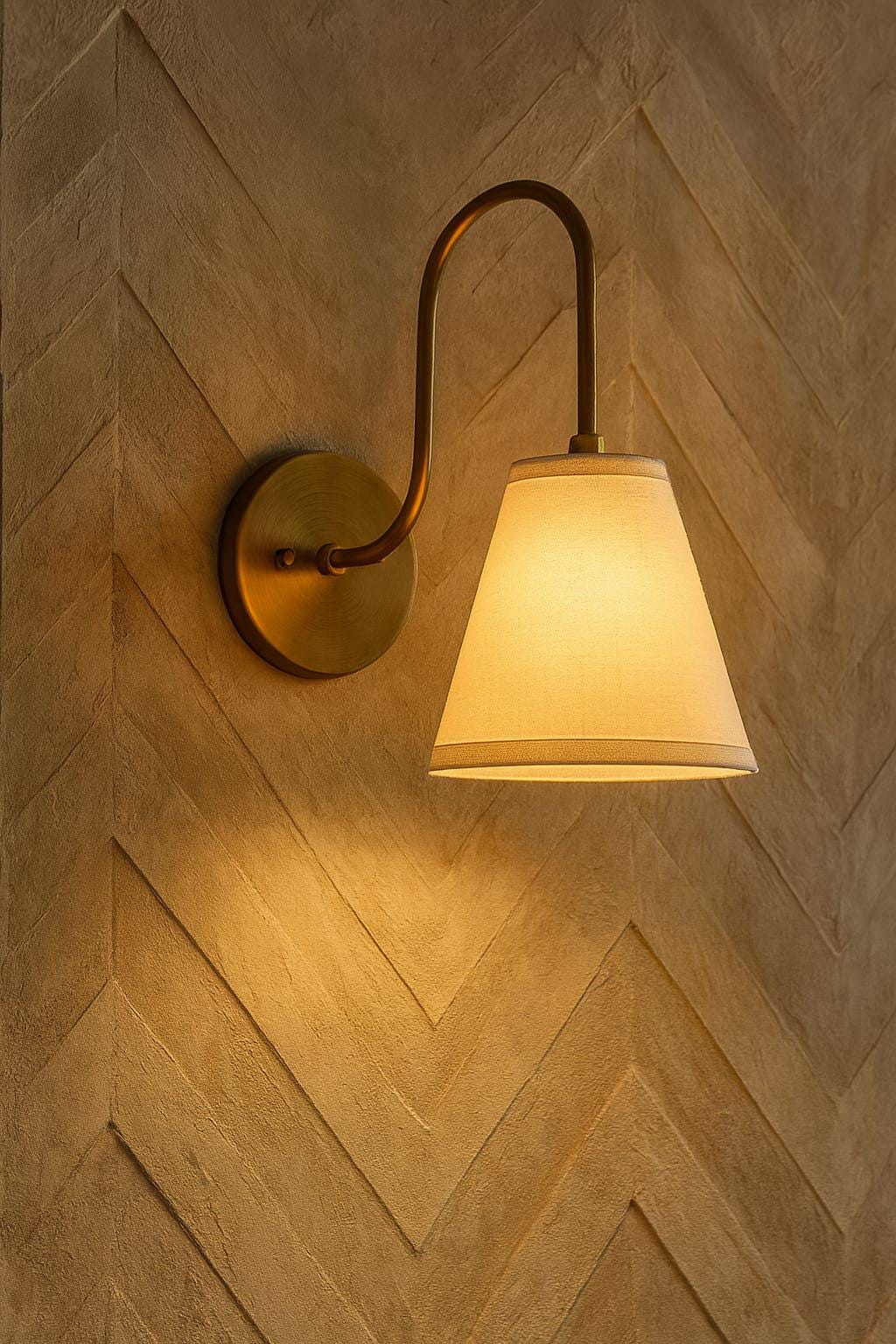 Handmade Brass Wall Lamp with Fabric Shade - Modern Unique Design Home Office Decor Lighting