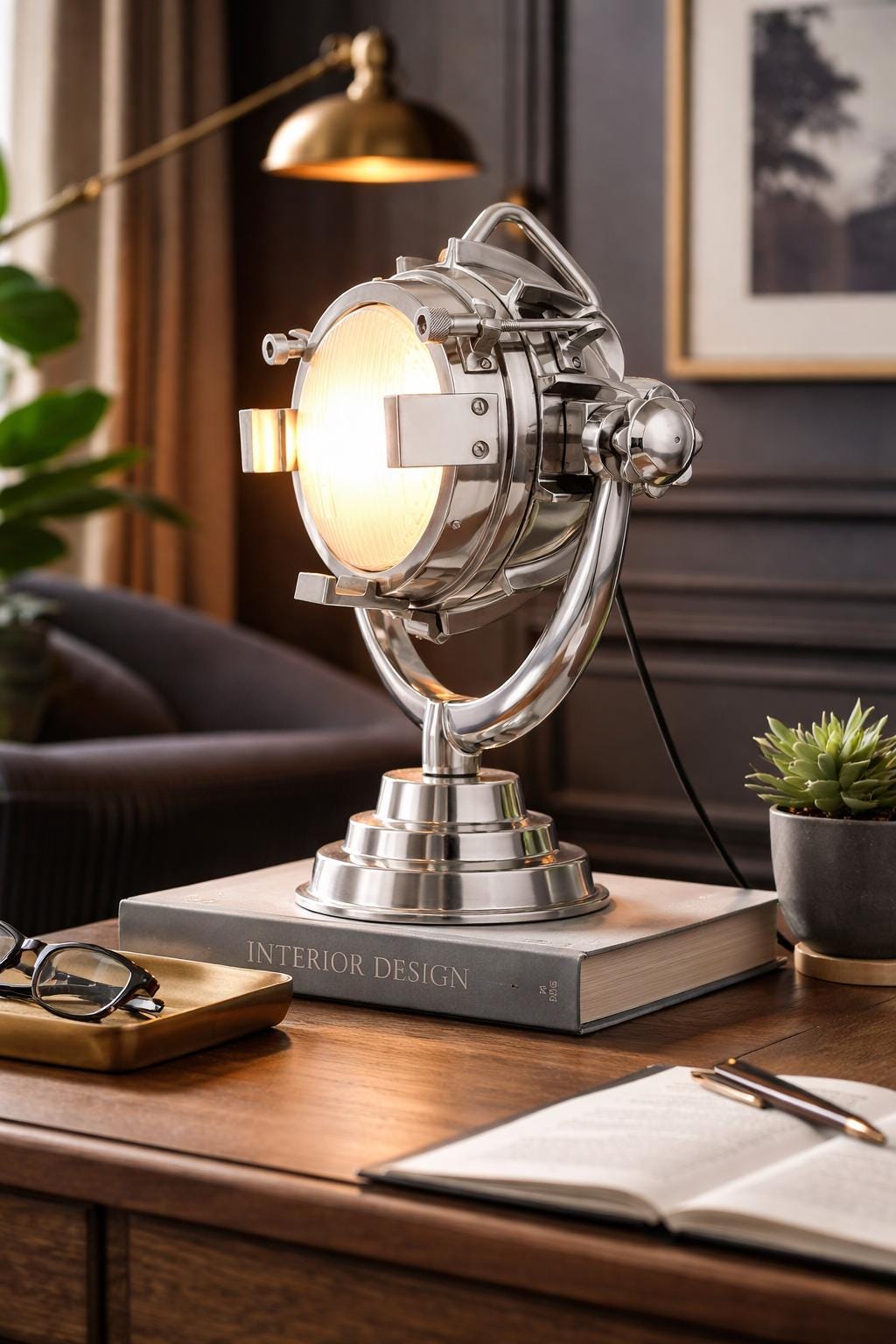 Industrial Searchlight Table Lamp Trio | Gold Silver Black Desk Lamp | Vintage Spotlight Home & Office Deco