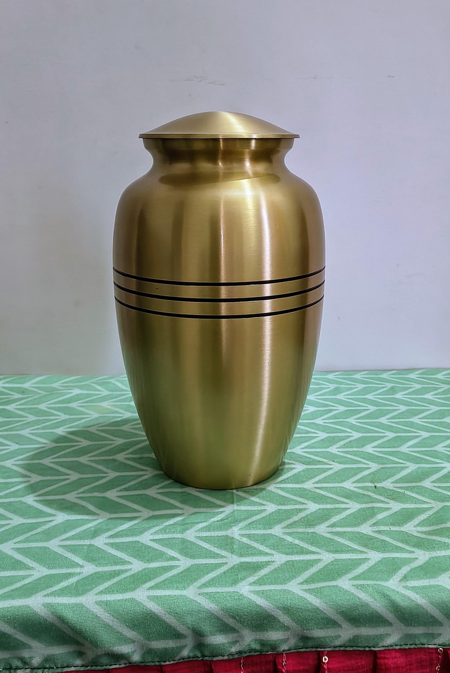 Brass Cremation Urn with Black Engraved Bands, Forever Keepsake Memorial For Ashes Adult