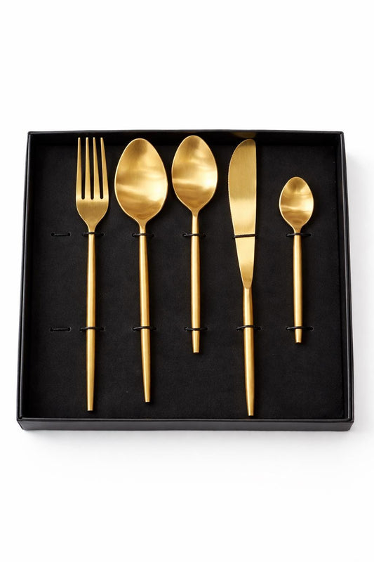 Royal Gold Brass Cutlery Set – Luxury Dining Spoon Fork Knife Set (5 Pcs)