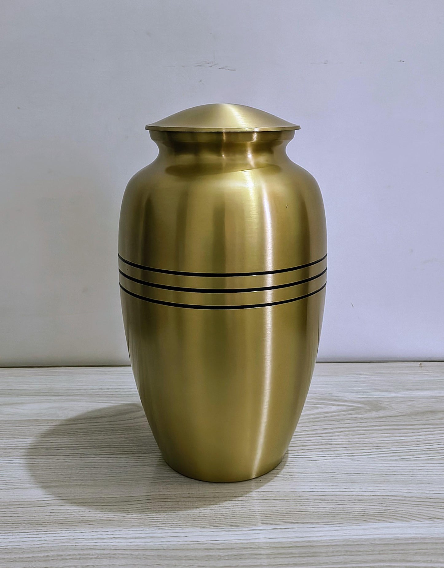 Brass Cremation Urn with Black Engraved Bands, Forever Keepsake Memorial For Ashes Adult