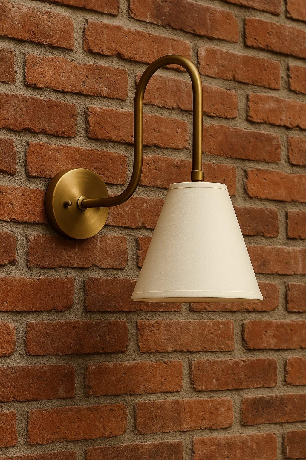 Handmade Brass Wall Lamp with Fabric Shade - Modern Unique Design Home Office Decor Lighting