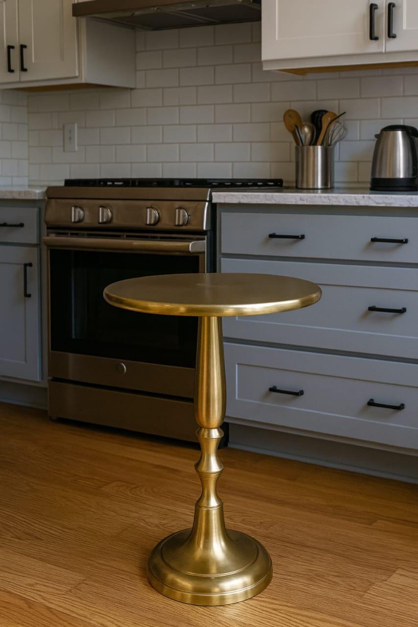 Round Brass Gold Pedestal Drink Stool Stump Side Table Small Coffee End Table Handcrafted